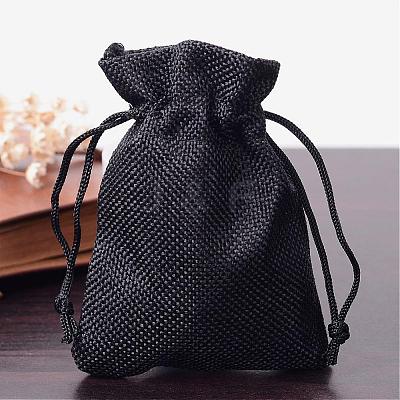Polyester Imitation Burlap Packing Pouches Drawstring Bags ABAG-R005-9x12-09-1