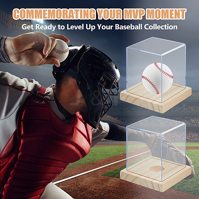 Acrylic Baseball Display Cases with Wooden Base ODIS-WH0081-16-1