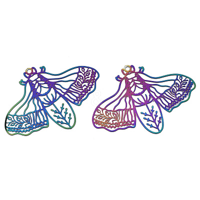Ion Plating(IP) 201 Stainless Steel Filigree Pendants X-STAS-S118-024-1