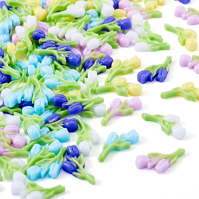 100Pcs 5 Colors Luminous & Two Tone Resin Decoden Cabochons RESI-TA0003-90-1