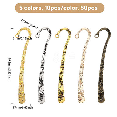 50Pcs 5 Colors Alloy Bookmarks Findings FIND-GL0002-29-1