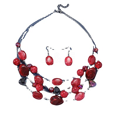 Retro Alloy Resin Dangle Earrings & Multi-Layered Necklaces Sets FS-WG198EF-03-1