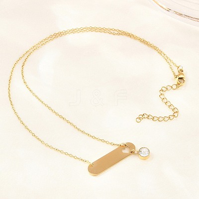 304 Stainless Steel Crystal Rhinestone Long Oval with Flat Round Pendant Necklaces NJEW-H093-08G-1