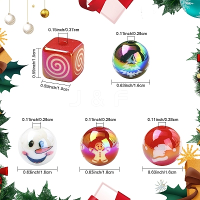 12Pcs 6 Styles Christmas Theme UV Plating Acrylic Round/Cube Beads OACR-YW0003-46-1