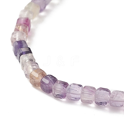 Natural Fluorite Cube Beaded Stretch Bracelet for Women BJEW-JB08976-02-1