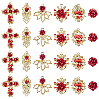 24Pcs 6 Styles Alloy Rhinestone Pendants ENAM-PH0003-27-1