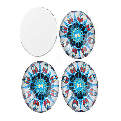 Mosaic Printed Glass Oval Cabochons GGLA-N003-13x18-G-1