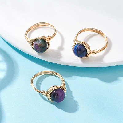 Natural Tiger Eye Finger Rings RJEW-JR00986-1