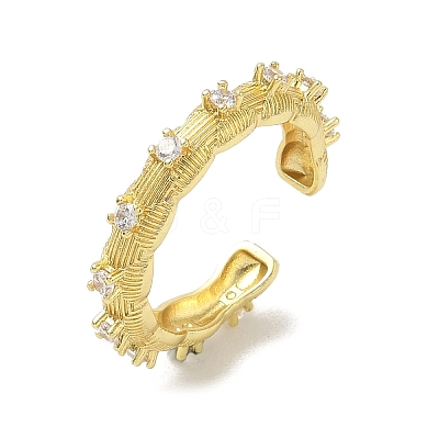 Brass Micro Pave Cubic Zirconia Cuff Open Rings RJEW-C163-12G-1