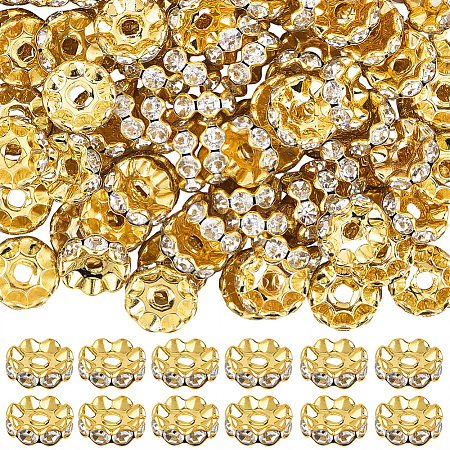 120Pcs Brass Rhinestone Spacer Beads RB-PA0001-03G-01-1