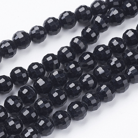 Faceted Black Glass Round Bead Strands X-GLAA-R095-6mm-08-1