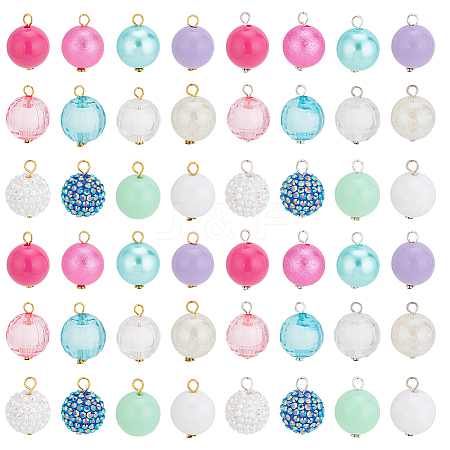 48Pcs 24 Style Resin Rhinestone & Acrylic Round Ball Charms DIY Jewelry Making Finding Kit PALLOY-PHE00002-1