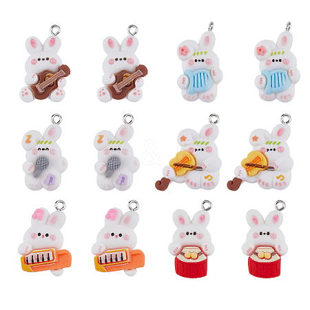 24Pcs 6 Styles Music Theme Opaque Resin Pendants RESI-FH0001-50-1