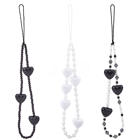 Heart Acrylic & Resin Beads Mobile Straps HJEW-PH01878-1