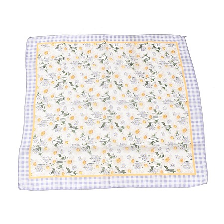 Polyester French Floral Checked Cotton Linen Square Scarf Daisy Bandana FB-CBA4B8E-01-1