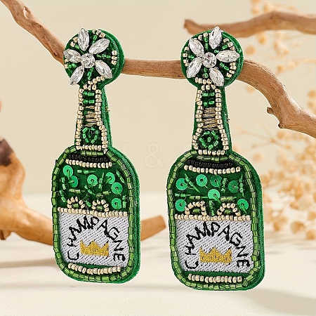 Women's Beaded Stud Earrings with Beer Festival Beer Bottle Design UD1231-1-1