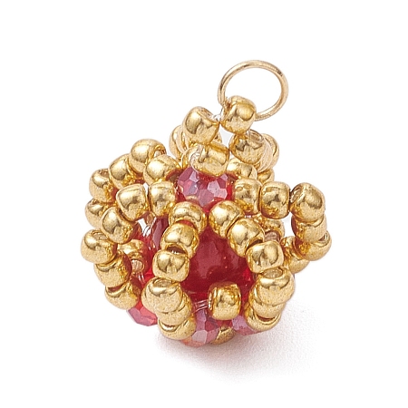 Glass Seed Beaded Crown Pendants PALLOY-MZ01042-03-1