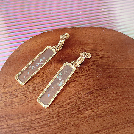 Rectangle Zinc Alloy with Resin Clip-on Earrings FS-WG2B818-02-1