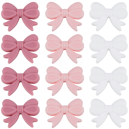18Pcs 3 Styles Bowknot Food Grade Silicone Beads SIL-SC0003-16-1
