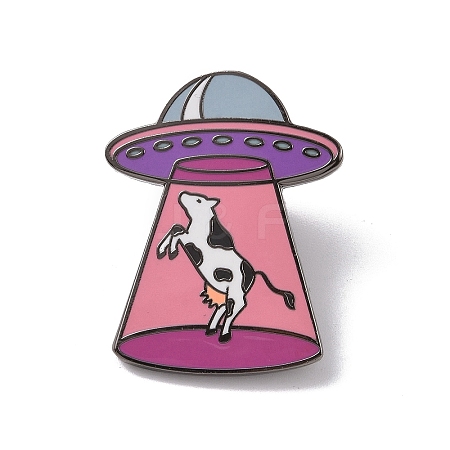 Space Ship with Cow Alloy Enamel Pin Brooch JEWB-R268-04-1