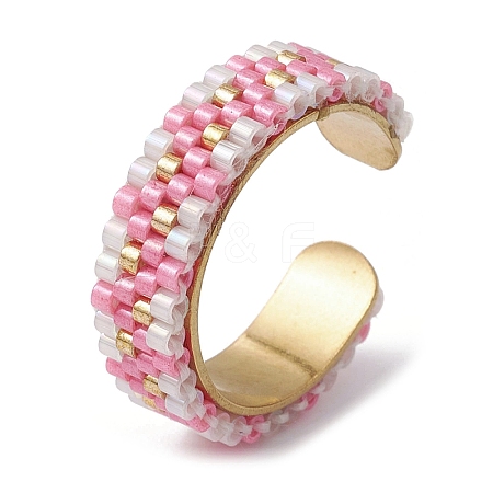 304 Stainless Steel Open Cuff Ring with Glass Seed Beaded RJEW-MZ00013-02-1