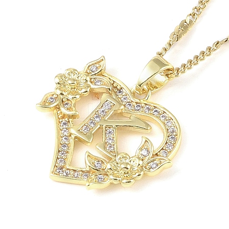 304 Stainless Steel Heart Pendant Necklaces with Cubic Zirconia NJEW-H029-01G-K-1