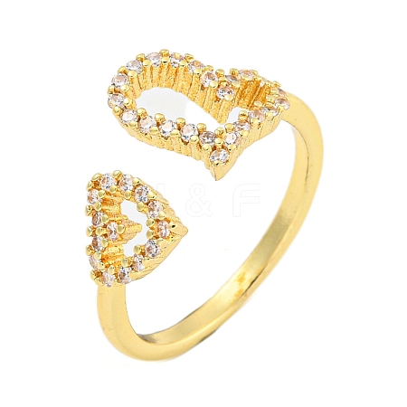 Heart Brass Micro Pave Clear Cubic Zirconia Open Cuff Rings for Women RJEW-L121-002G-1