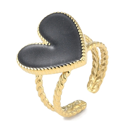 Ion Plating(IP) 304 Stainless Steel Enamel Heart Cuff Finger Rings RJEW-L107-072G-02-1