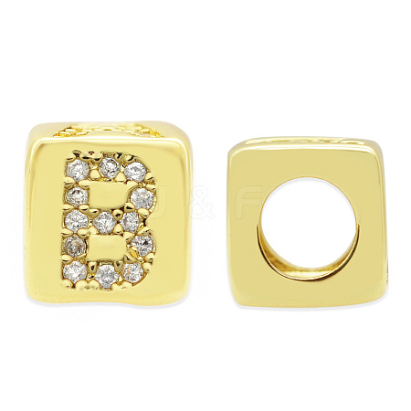 Brass Micro Pave Clear Cubic Zirconia European Beads KK-T030-LA842-BX3-1