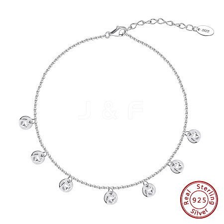 925 Sterling Silver Cable Chain Anklet AJEW-Z029-13P-1