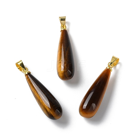 Natural Tiger Eye Teardrop Pendants G-Q005-03G-02-1