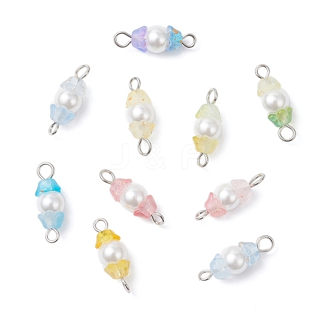 Baking Paint Pearlized Glass Pearl & Acrylic Flower Connector Charms PALLOY-JF04299-01-1
