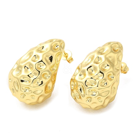 Brass Hammered Teardrop Stud Earrings for Women EJEW-M222-05G-1