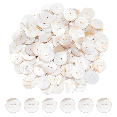150Pcs 2-Hole Flat Round Shell Buttons SHEL-NB0001-66-1