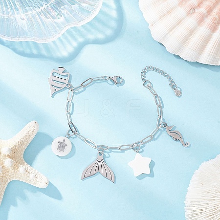 Ocean Theme 304 Stainless Steel Charm Bracelets BJEW-JB12218-03-1