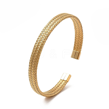 304 Stainless Steel Mesh Chains Shape Open Cuff Bangle for Women BJEW-C033-01G-1