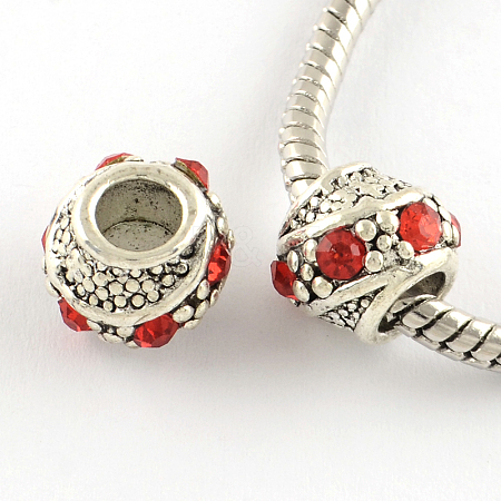 Barrel Antique Silver Plated Metal Alloy Rhinestone European Beads LS-ALRI-Q228-02A-1