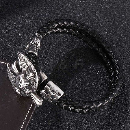 Genuine Leather Wrap Wide Cord Bracelet with Stainless Steel Toggle Clasps PW-WG1D7B5-01-1