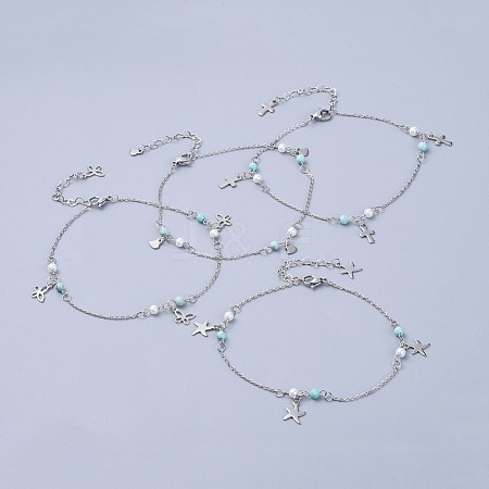 304 Stainless Steel Charm Anklets AJEW-AN00265-1