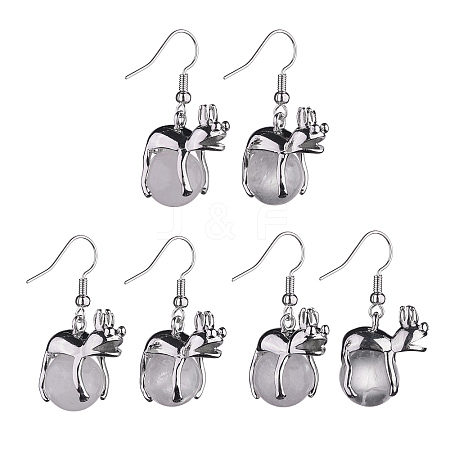 Natural Quartz Crystal Frog Dangle Earrings EJEW-A092-13P-01-1