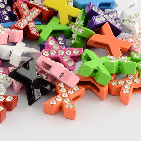 Mixed Color Zinc Alloy Grade A Rhinestone Letter Slide Charms ALRI-S130-X-1