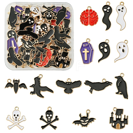 60Pcs 15 Styles Halloween Theme Alloy Enamel Pendants FIND-FS0002-89-1