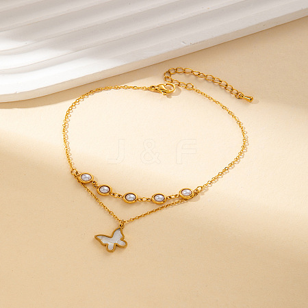 304 Stainless Steel & Plastic Pearl Charm Anklets FS-WG19F70-01-1