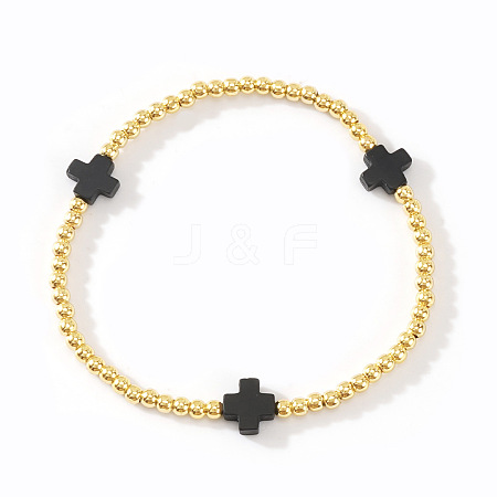 Brass Round Beaded Stretch Bracelets ZM9543-1-1