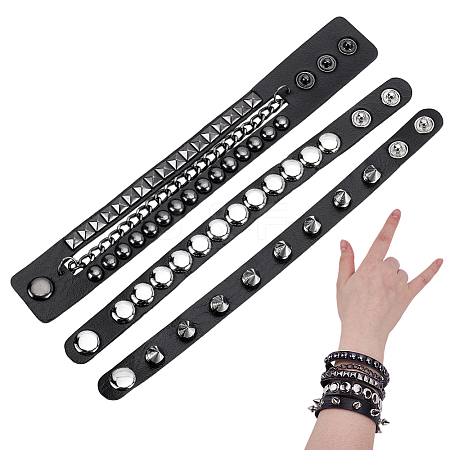3Pcs Punk Style Imitation Leather Cord Bracelets BJEW-WH0014-076A-1