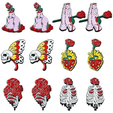 12Pcs 6 Styles Halloween Printed Acrylic Pendants SACR-CJ0001-70-1