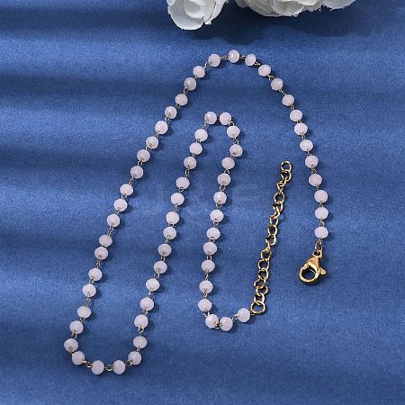 304 Stainless Steel with Glass Faceted Rondelle Bead Handmade Link Chain Birth Stone Necklaces for Women NJEW-G195-01G-04-1