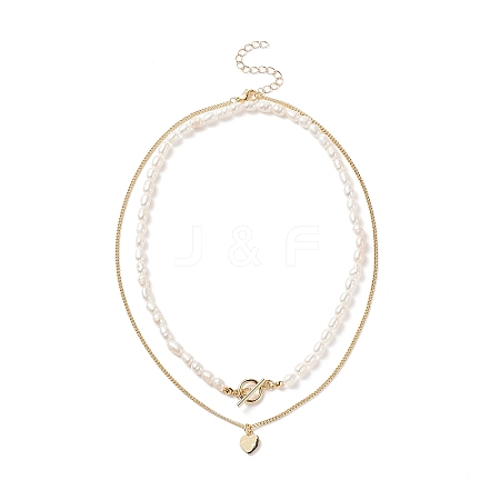 2Pcs 2 Style Natural Pearl Beaded Necklace Set NJEW-JN04003-1