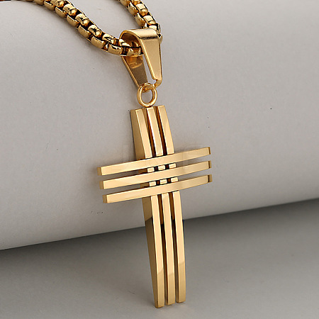 304 Stainless Steel Religion Cross Pendant Necklaces for Men WG31517-01-1