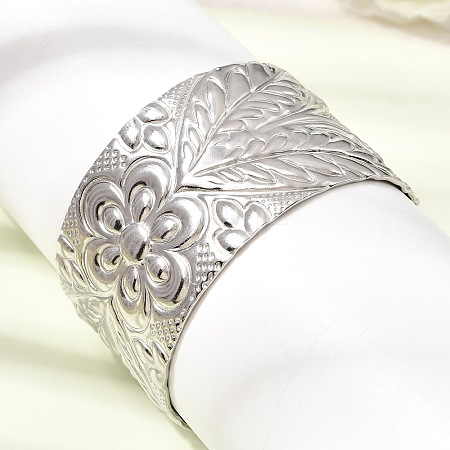 35MM 304 Stainless Steel Textured Flower Wide Cuff Bangles for Women SA-CBAB767-33P-1